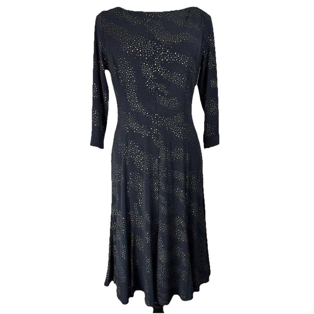 Anne Klein Women's Cocktail Dress 4 Fit & Flare Black w/‎ Gold Studs Draped Back